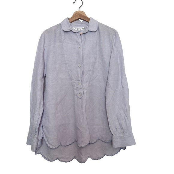 Claridge + King linen Lavender Scalloped Edges Lagenlook Romantic tunic Large - Picture 1 of 12